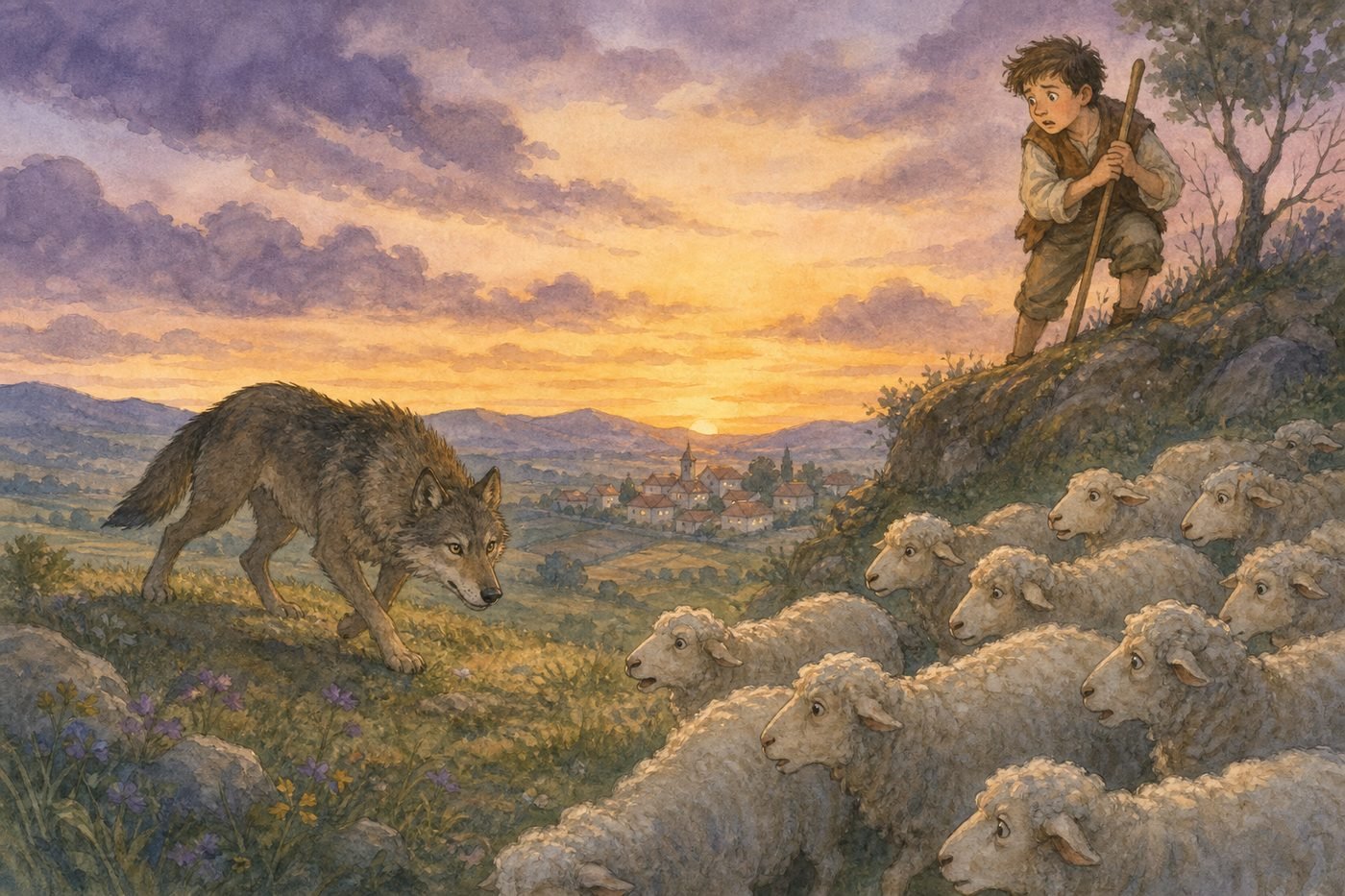 A real wolf appears and no one believes the boy